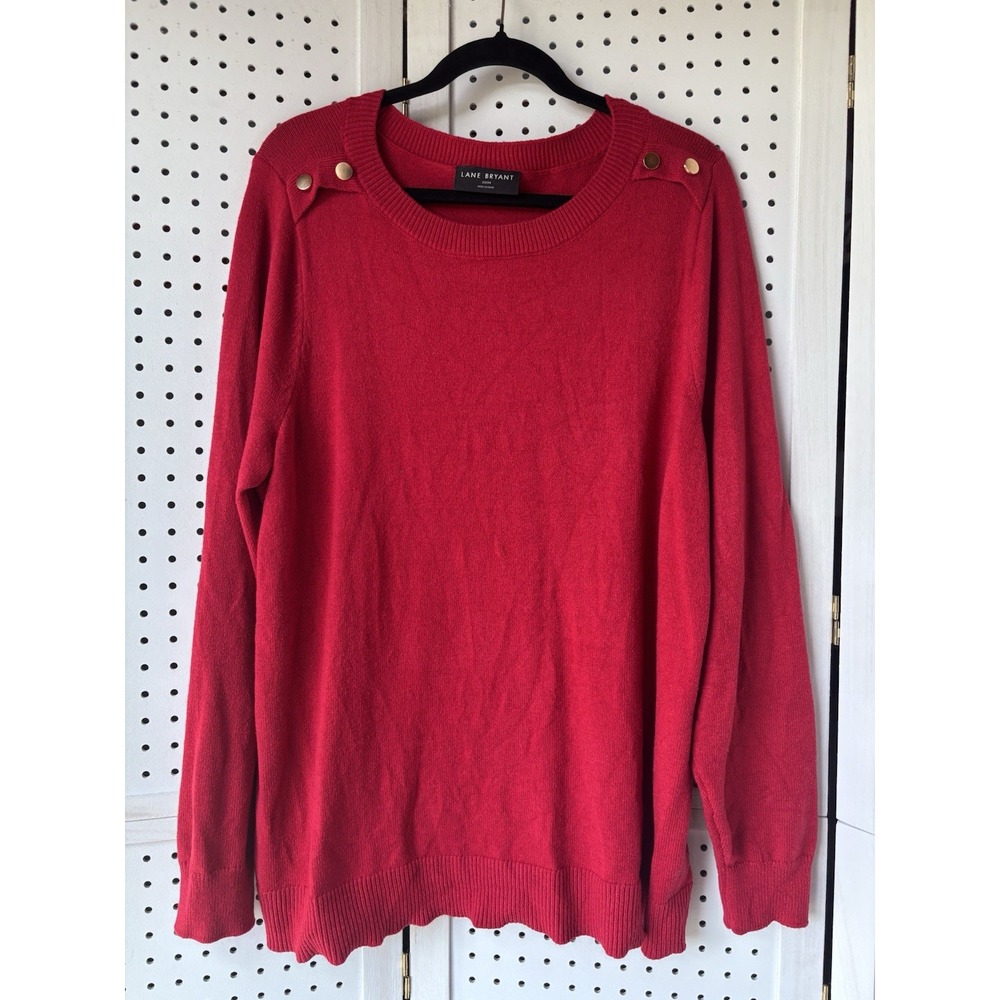 Lane‎ Bryant Red Pullover Sweater Gold Button Shoulder Detail Women's Size 22/24